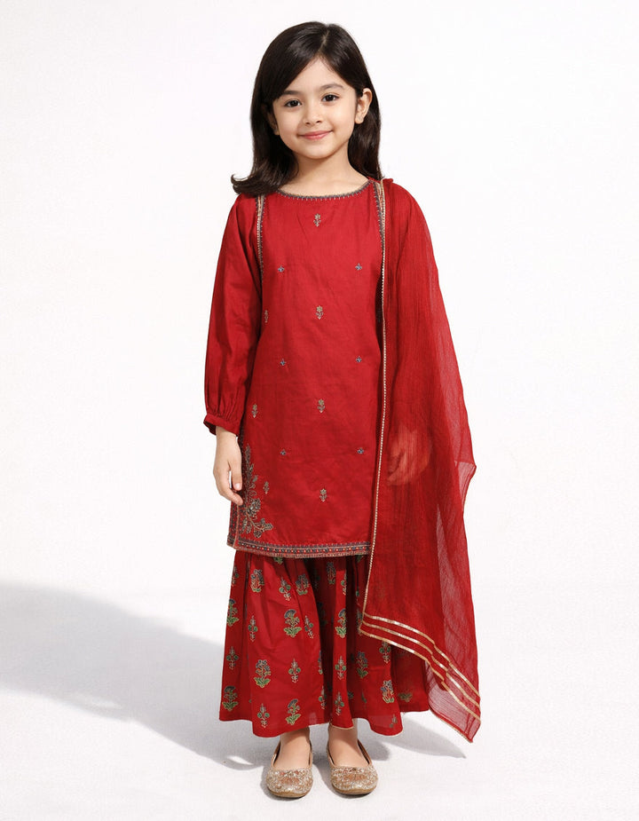 Dobby Red Stitched Suit - J. Junaid Jamshed