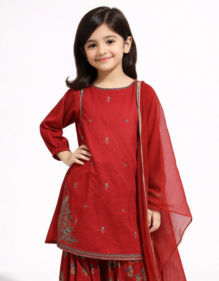Dobby Red Stitched Suit - J. Junaid Jamshed