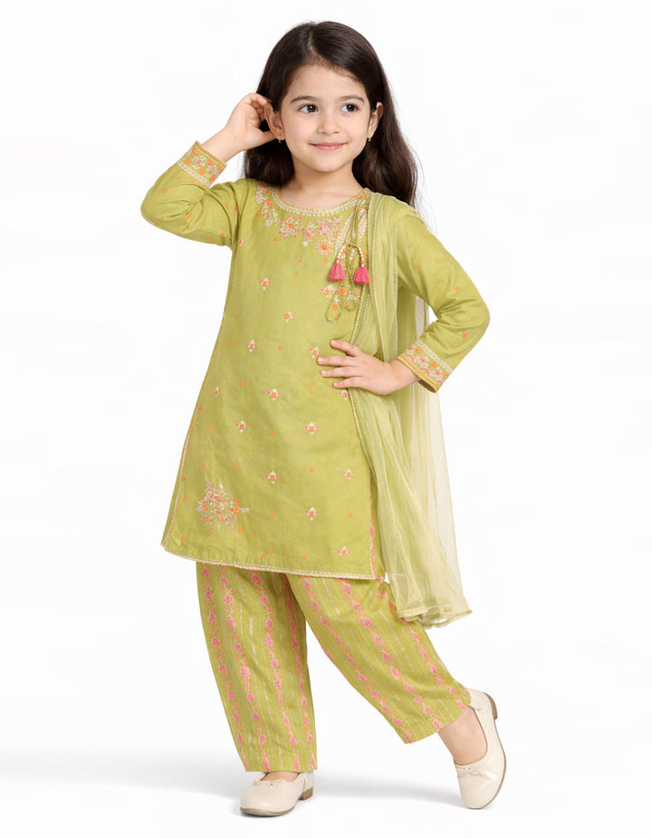 Lawn Green Stitched Suit - J. Junaid Jamshed