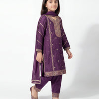 Raw Silk Purple Stitched Suit - J. Junaid Jamshed