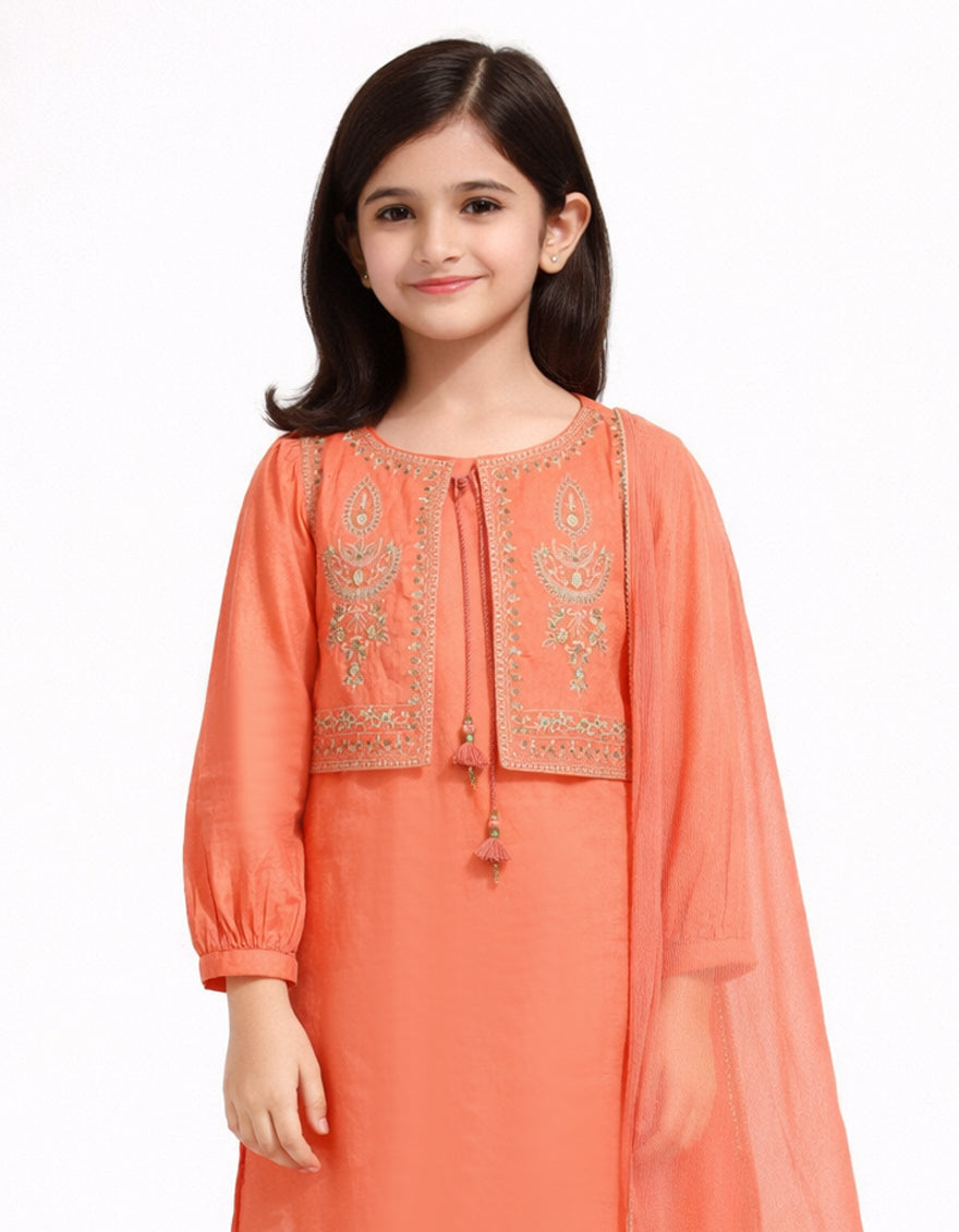 Lawn Silk Peach Stitched Suit - J. Junaid Jamshed