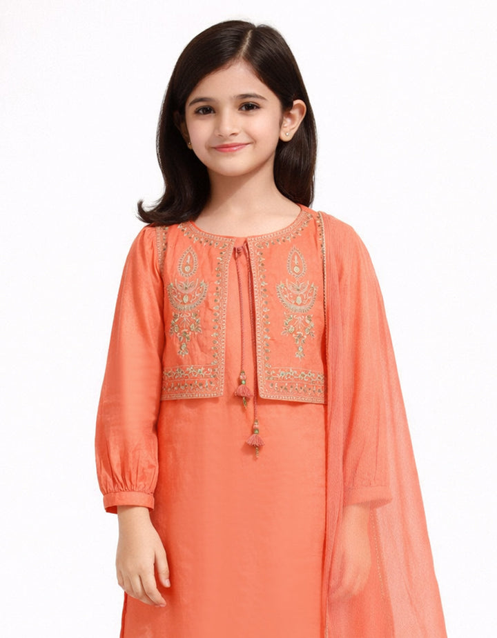 Lawn Silk Peach Stitched Suit - J. Junaid Jamshed