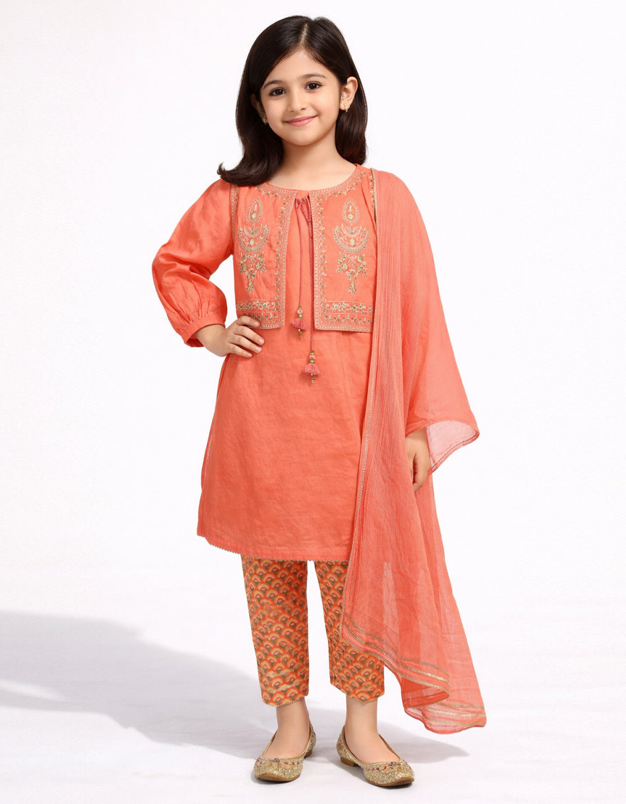 Lawn Silk Peach Stitched Suit - J. Junaid Jamshed