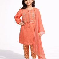 Lawn Silk Peach Stitched Suit - J. Junaid Jamshed