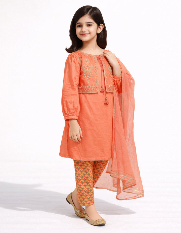 Lawn Silk Peach Stitched Suit - J. Junaid Jamshed