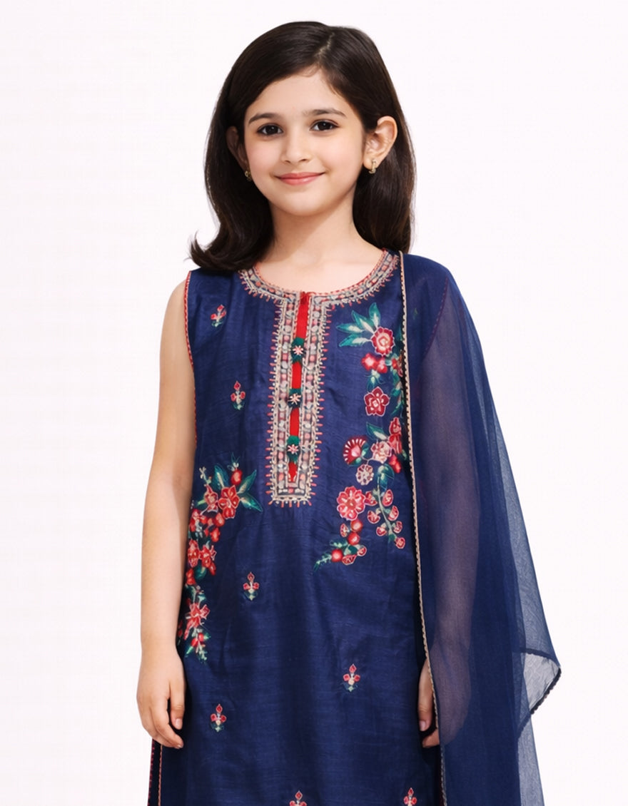 Raw Silk Blue Stitched Suit - J. Junaid Jamshed