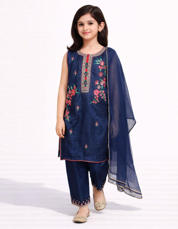 Raw Silk Blue Stitched Suit - J. Junaid Jamshed