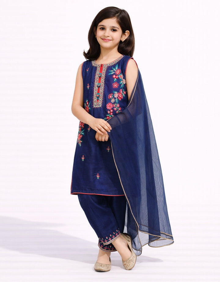 Raw Silk Blue Stitched Suit - J. Junaid Jamshed
