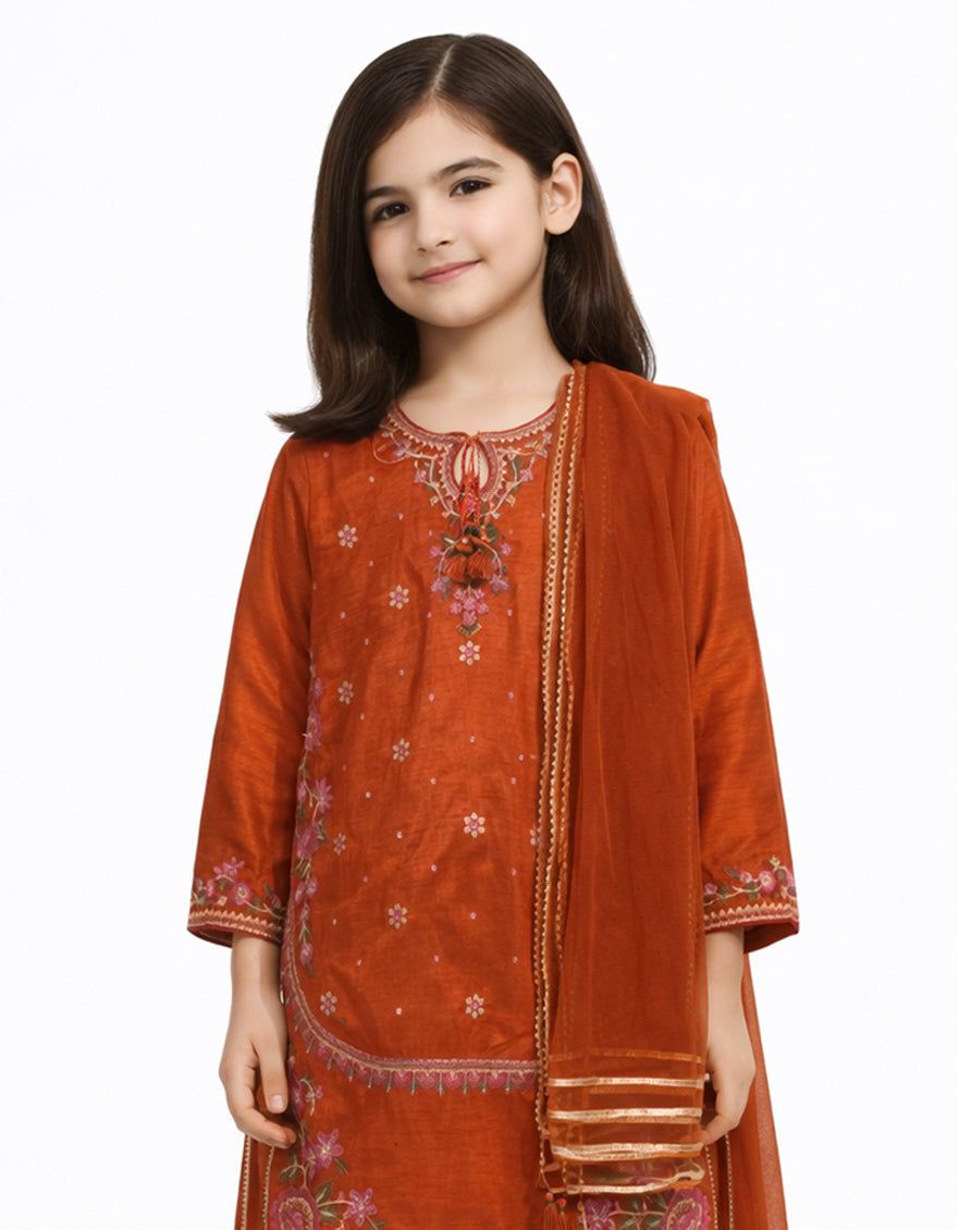 Raw Silk Rust Stitched Suit - J. Junaid Jamshed