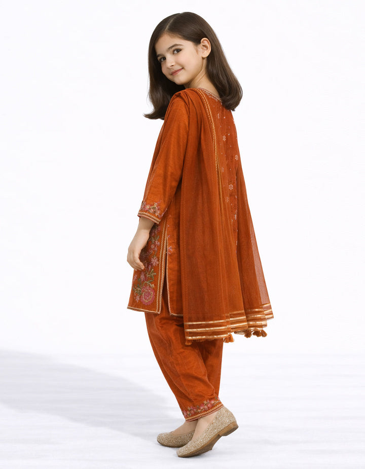 Raw Silk Rust Stitched Suit - J. Junaid Jamshed
