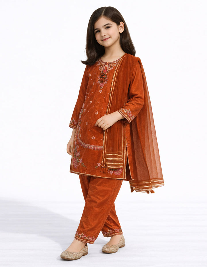Raw Silk Rust Stitched Suit - J. Junaid Jamshed