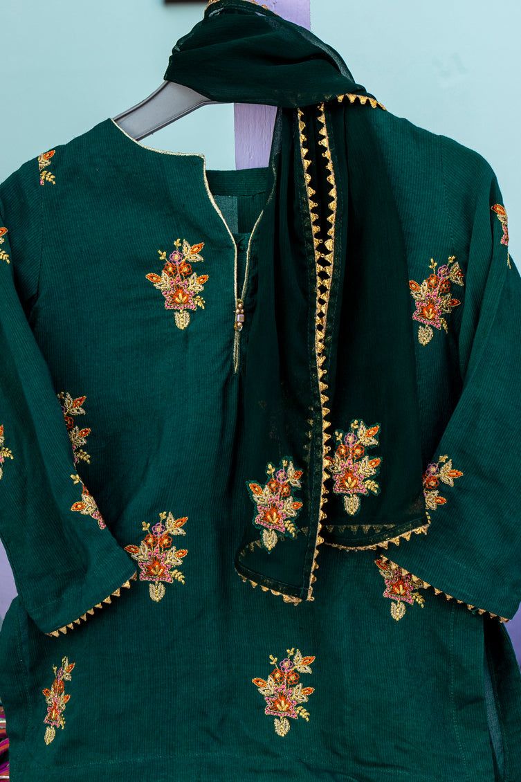 Raw Silk Green Stitched Suit - J. Junaid Jamshed