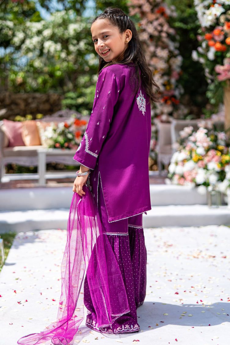 Raw Silk Magenta Stitched Suit - J. Junaid Jamshed