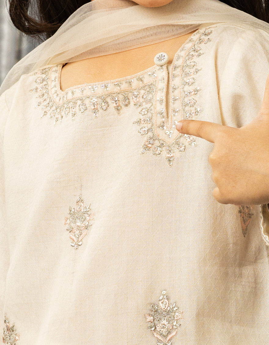 Dobby White Stitched Suit - J. Junaid Jamshed