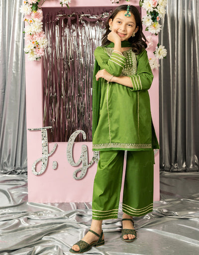 Lawn Green Stitched Suit - J. Junaid Jamshed