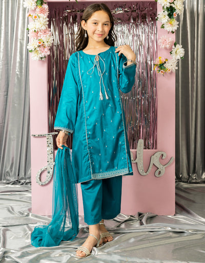 Organza Blue Stitched Suit - J. Junaid Jamshed