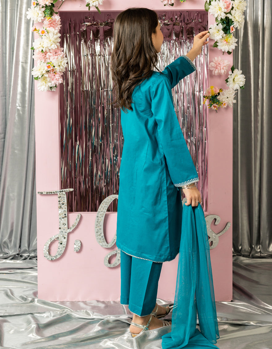 Organza Blue Stitched Suit - J. Junaid Jamshed