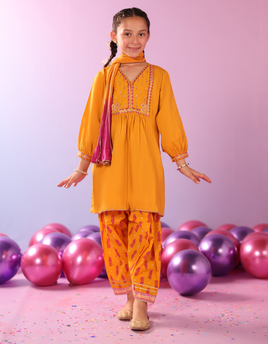 Lawn Mustard Stitched Suit - J. Junaid Jamshed