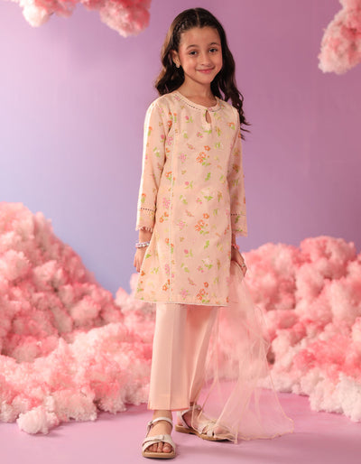 Lawn Peach Stitched Suit - J. Junaid Jamshed