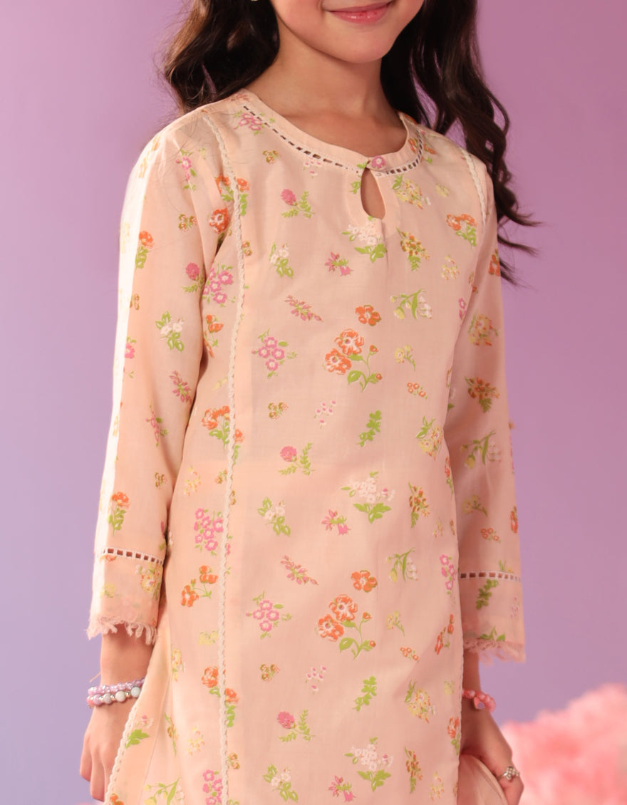 Lawn Peach Stitched Suit - J. Junaid Jamshed