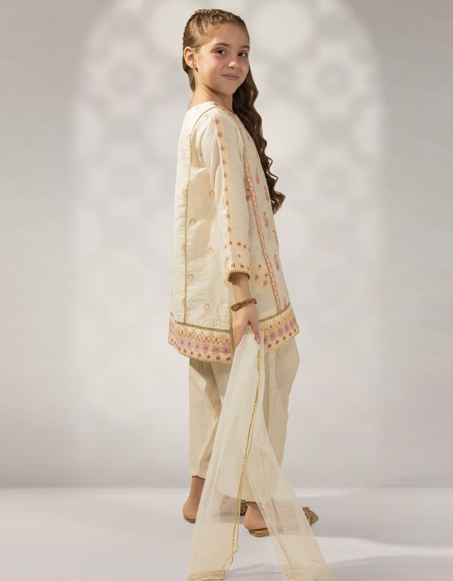 Jacquard Cream Stitched Suit - J. Junaid Jamshed