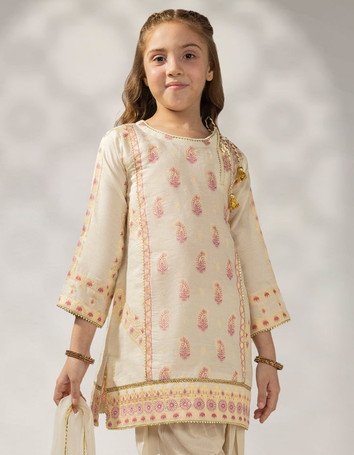 Jacquard Cream Stitched Suit - J. Junaid Jamshed