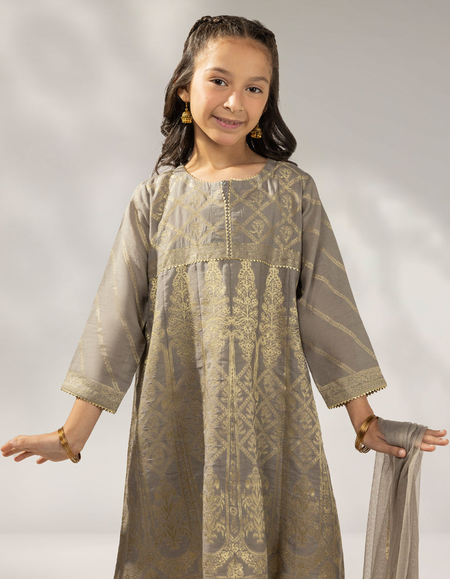 Jacquard Grey Stitched Suit - J. Junaid Jamshed