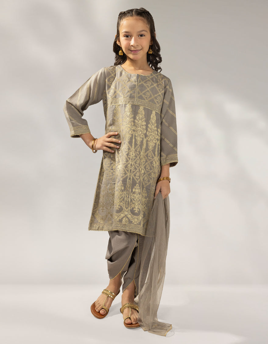 Jacquard Grey Stitched Suit - J. Junaid Jamshed