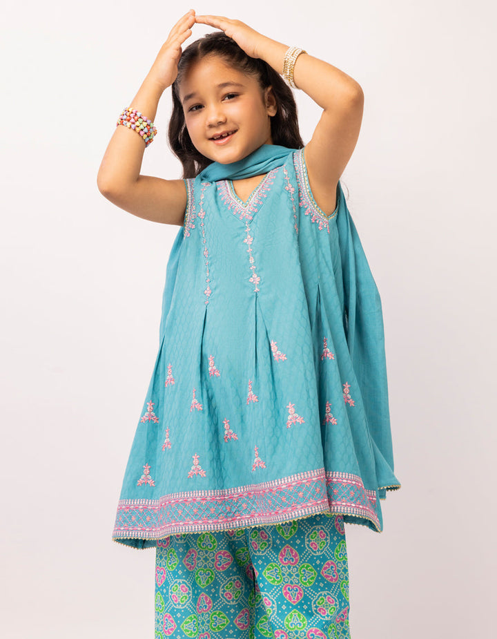 Dobby Blue Stitched Suit - J. Junaid Jamshed