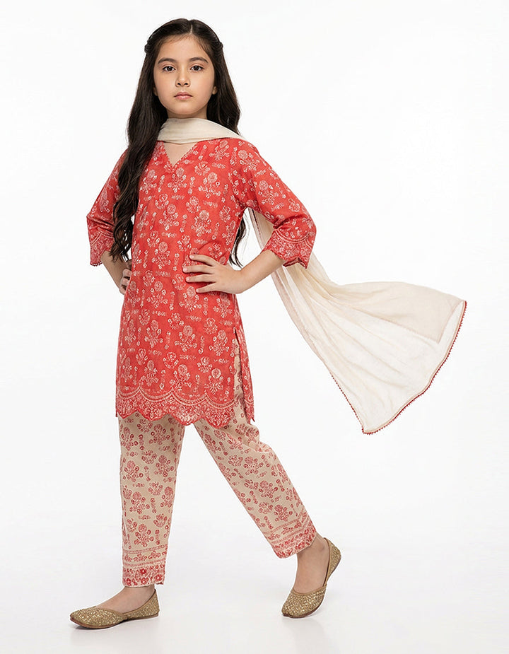 Lawn Red Stitched Suit - J. Junaid Jamshed