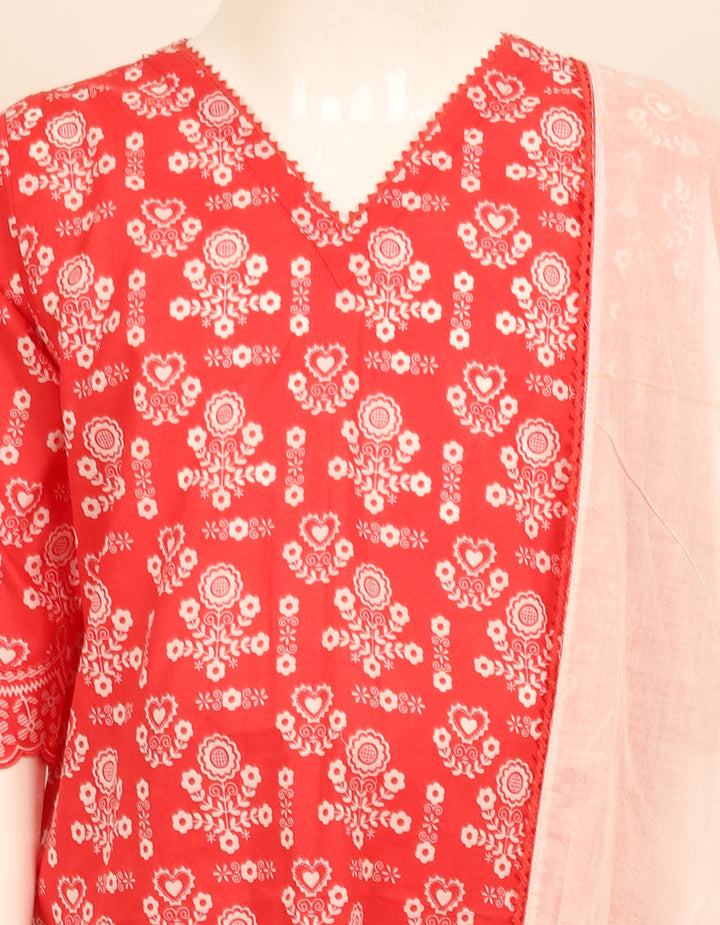 Lawn Red Stitched Suit - J. Junaid Jamshed