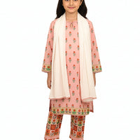 Lawn Peach Stitched Suit - J. Junaid Jamshed
