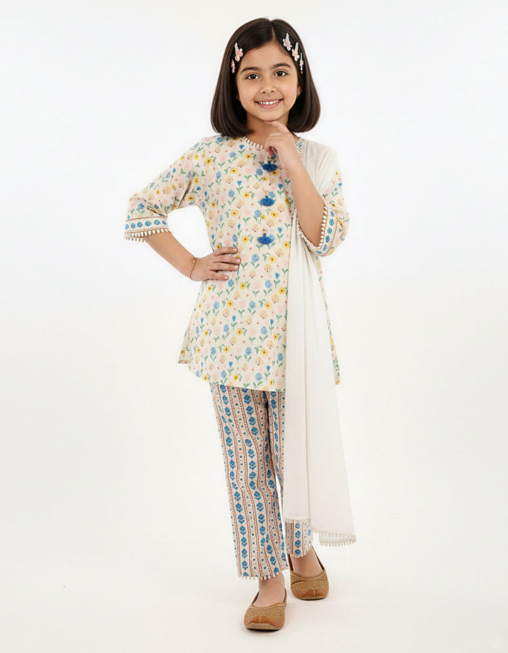 Lawn Off White Stitched Suit - J. Junaid Jamshed