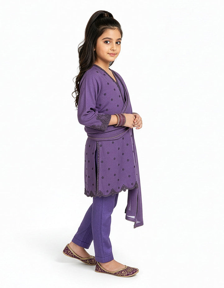 Impure Chiffon Purple Stitched Suit - J. Junaid Jamshed