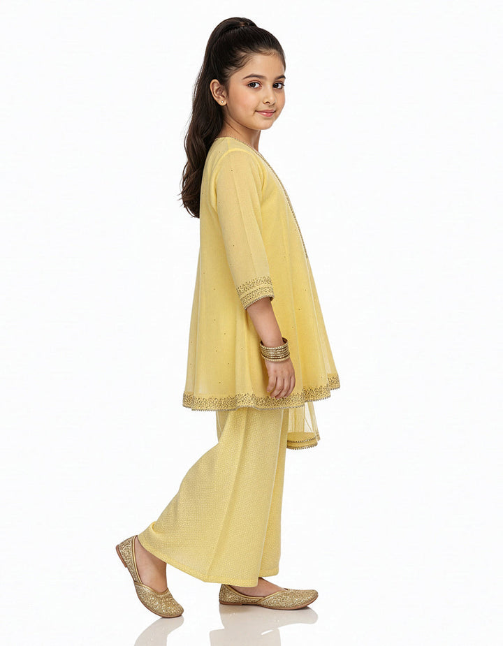 Impure Chiffon Yellow Stitched Suit - J. Junaid Jamshed