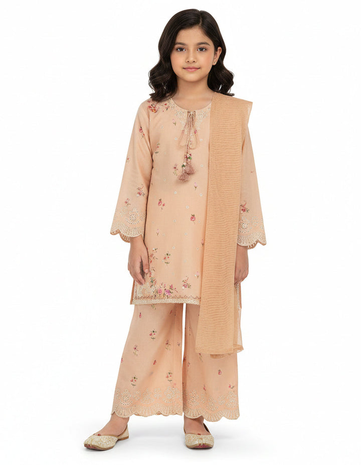Lawn Peach Stitched Suit - J. Junaid Jamshed