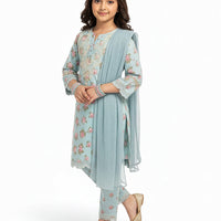 Lawn Silk Sky Blue Stitched Suit - J. Junaid Jamshed