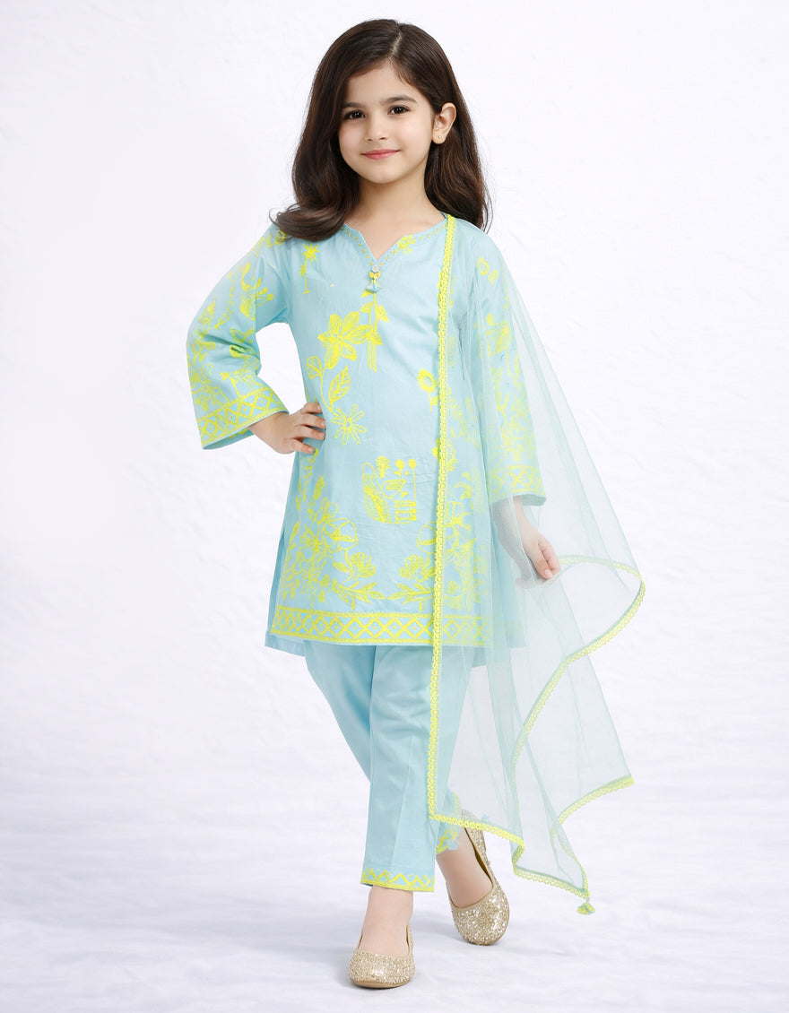 Lawn Sky Blue Stitched Suit - J. Junaid Jamshed