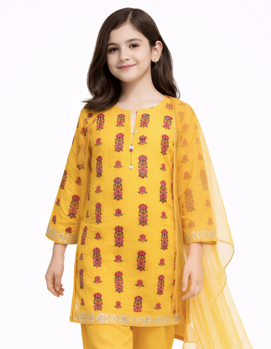 Lawn Yellow Stitched Suit - J. Junaid Jamshed