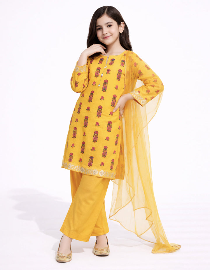 Lawn Yellow Stitched Suit - J. Junaid Jamshed