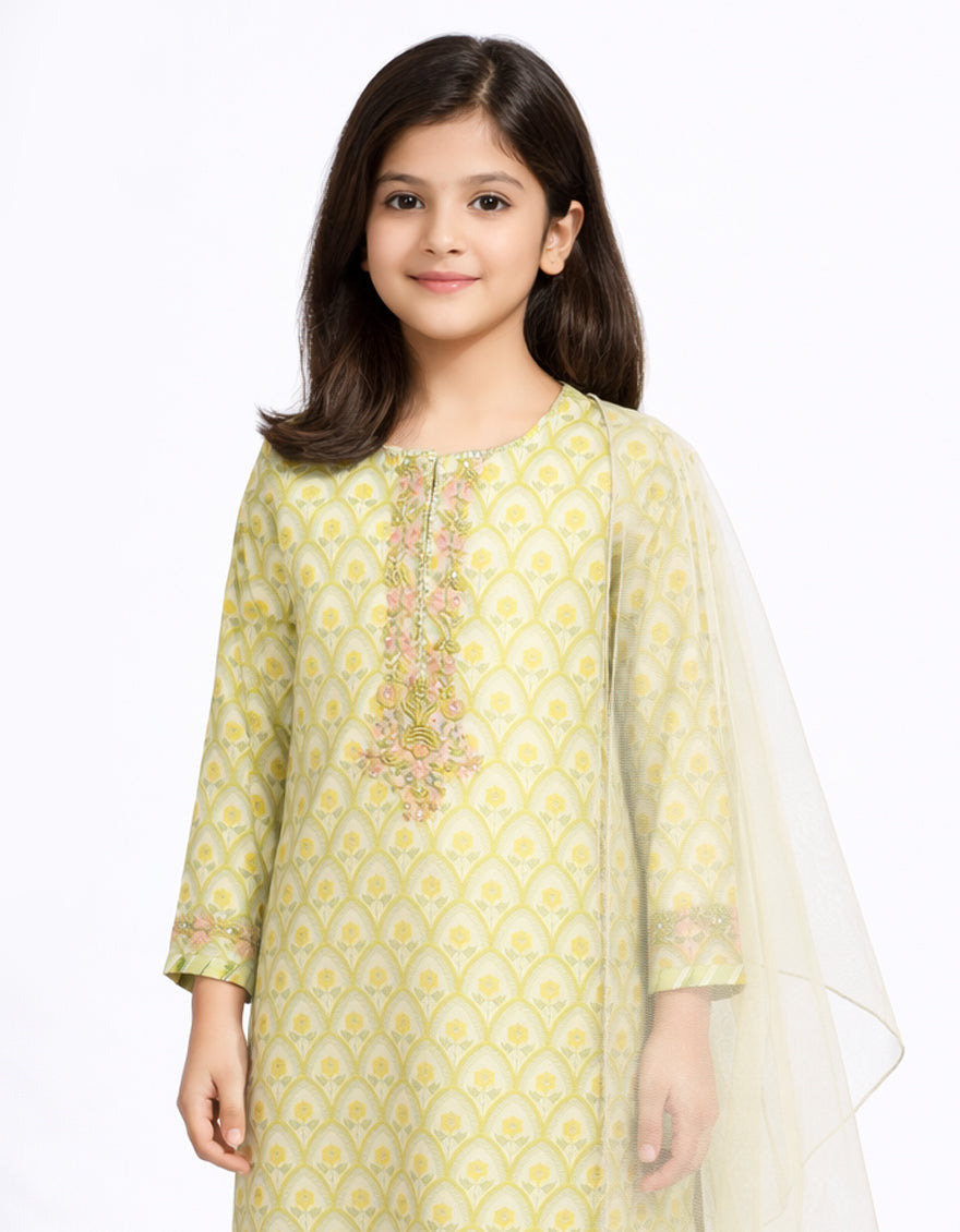 Lawn Green Stitched Suit - J. Junaid Jamshed