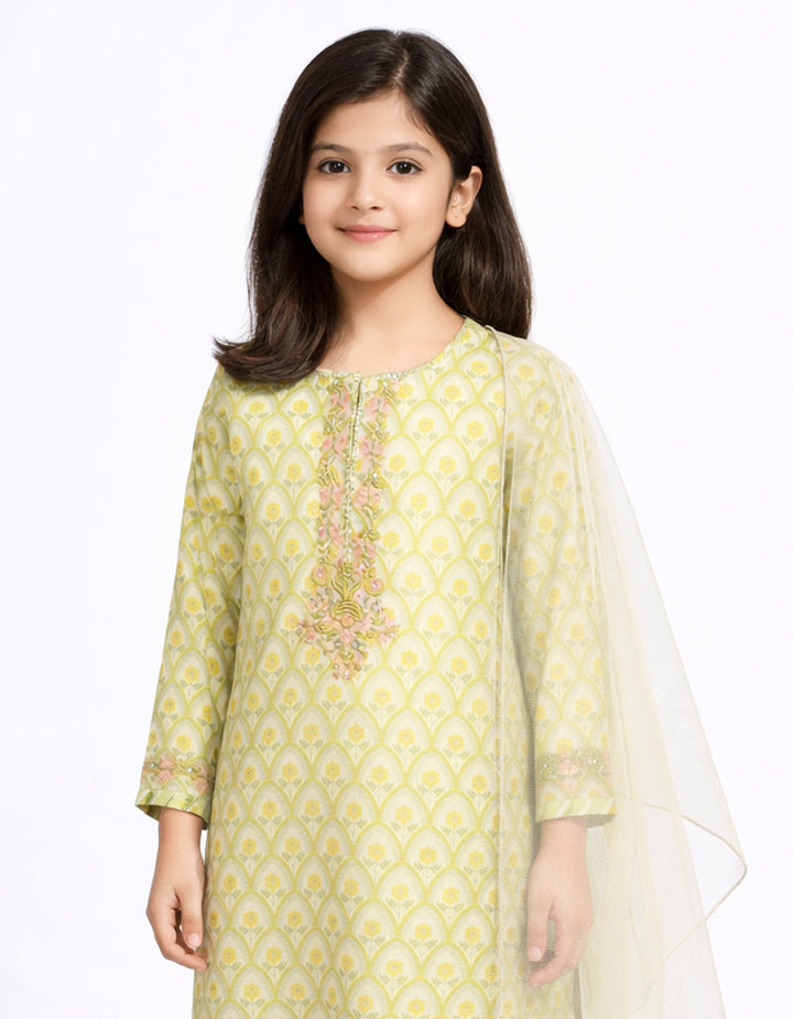 Lawn Green Stitched Suit - J. Junaid Jamshed