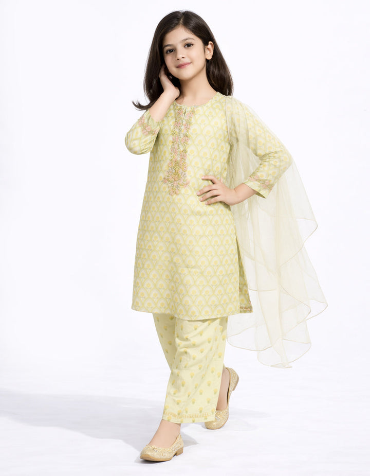 Lawn Green Stitched Suit - J. Junaid Jamshed
