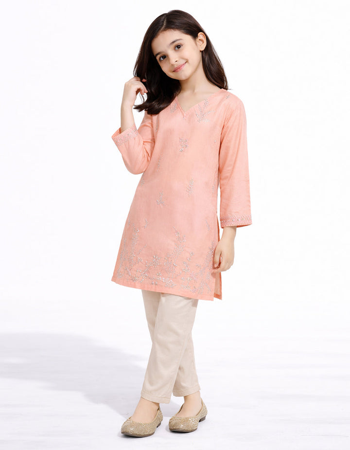 Lawn Peach Kurti - J. Junaid Jamshed