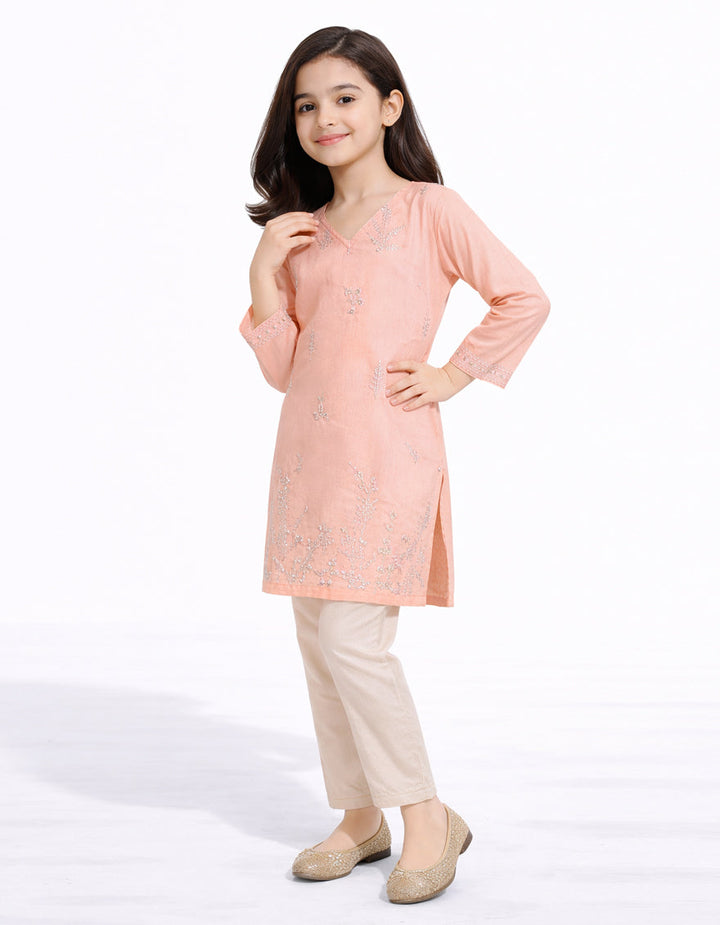 Lawn Peach Kurti - J. Junaid Jamshed