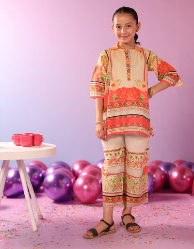 Lawn Peach Stitched Suit - J. Junaid Jamshed