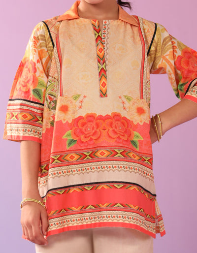 Lawn Peach Stitched Suit - J. Junaid Jamshed