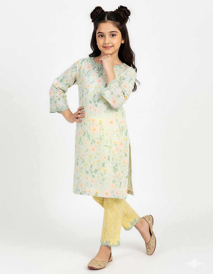 Lawn Green Stitched Suit - J. Junaid Jamshed