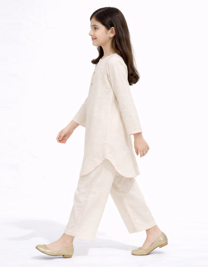 Seer Sucker Off White Stitched Suit - J. Junaid Jamshed