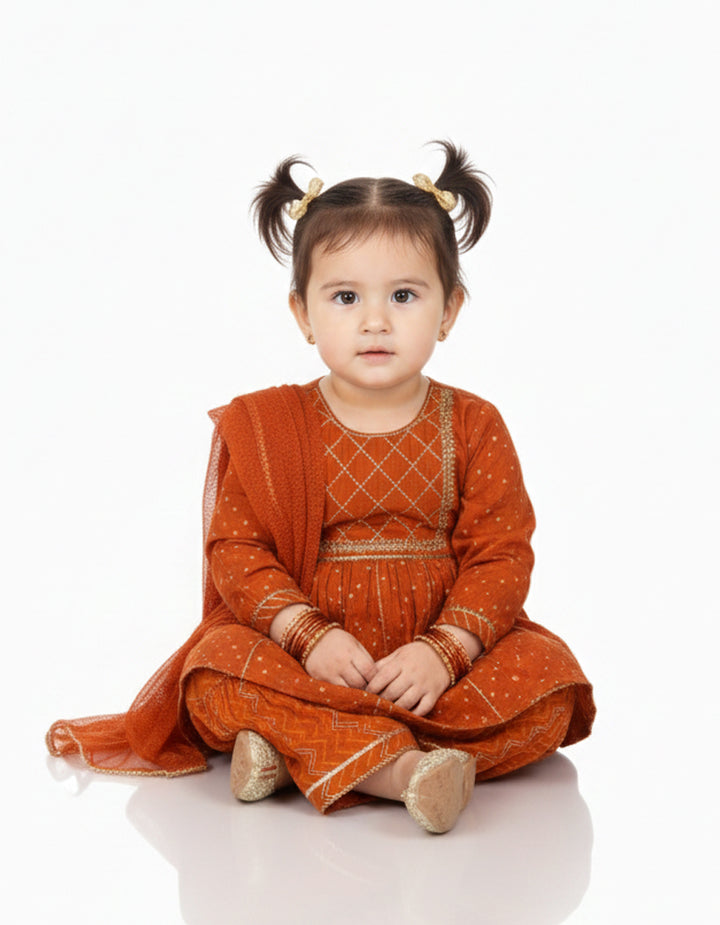 Maple Silk Orange Stitched Suit - J. Junaid Jamshed